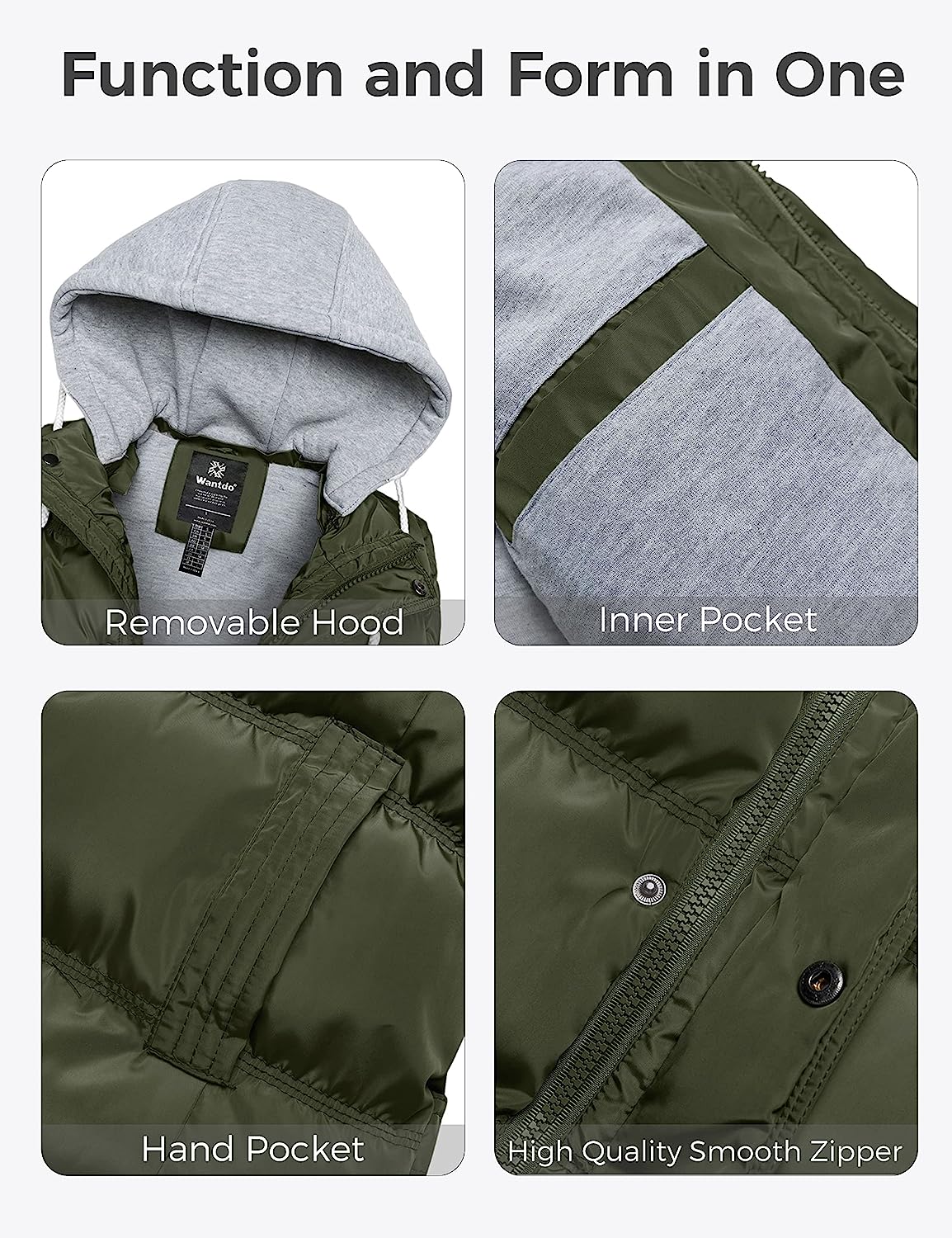 Wantdo Women's Quilted Puffer Vest Thicken Warm Winter Coat with Removable Hood - Image 3